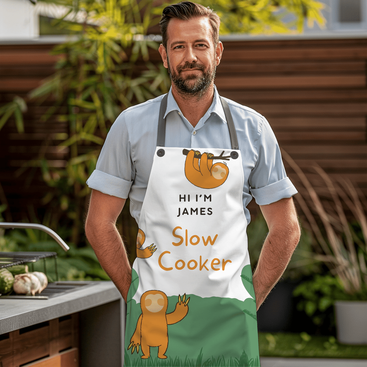 Apron for men with slow cooker design