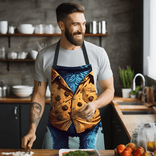 Apron for men with cookie monster design