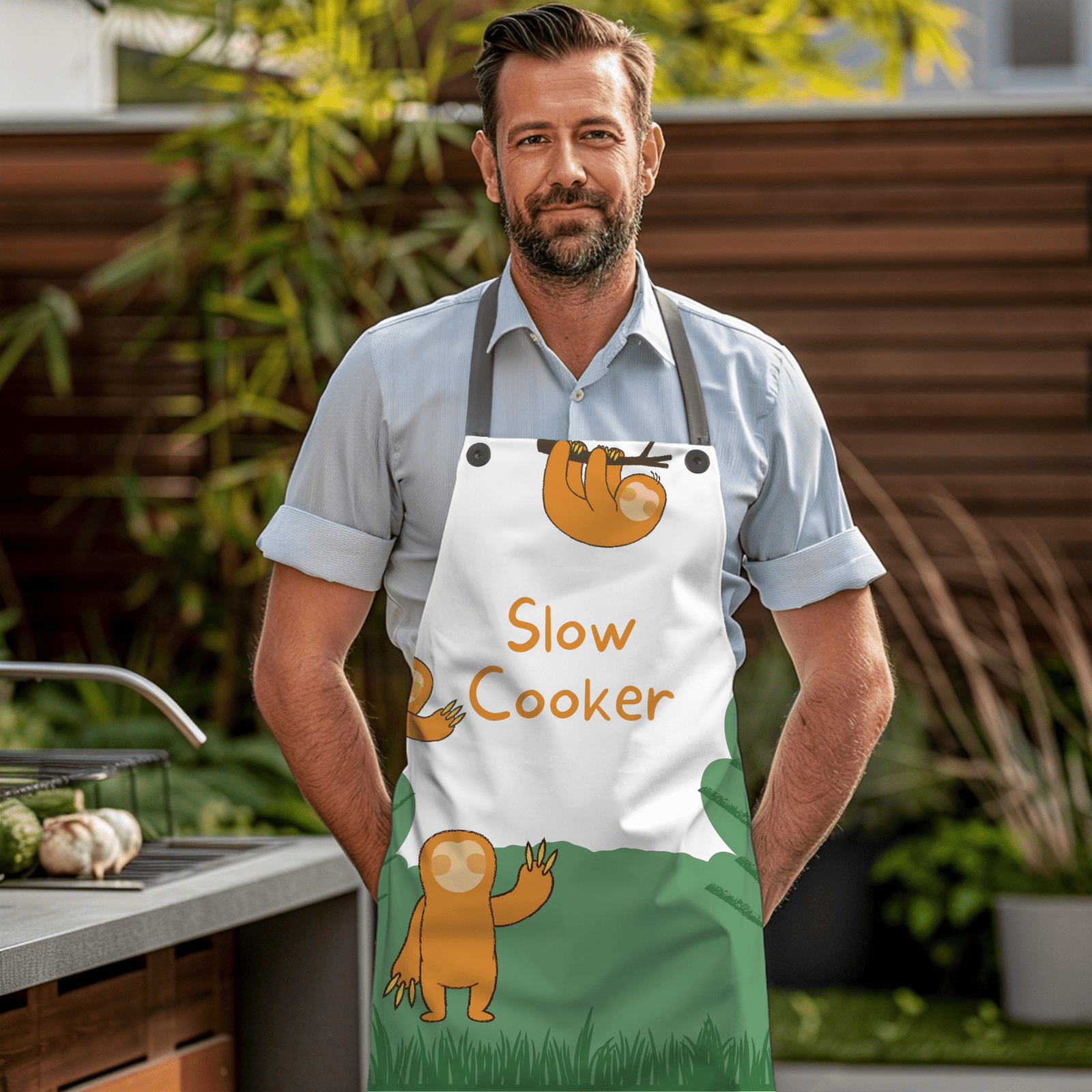 BBQ Apron for men as gift with slow cooker design